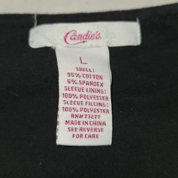 Candies Womens Large Asymmetric Zip Sweatshirt Blazer Black Stretch Moto Y2K - Picture 2 of 11